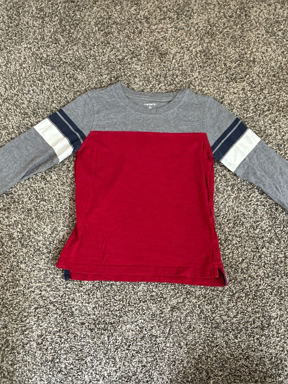 Carter’s Toddler Boy Gray, Red, Blue and White Long Sleeve Tee, Size 5T